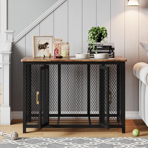 Rustic wood dog crate - wood, with