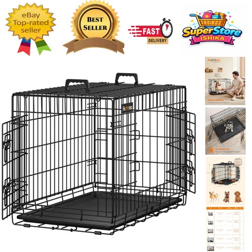 Black foldable dog - crate,, 2